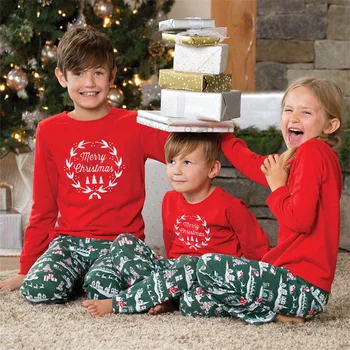 Šeimos Kalėdų Pižama Rinkiniai, Motina, Tėvas, Duktė, Sūnus, Raudona Raidė Spausdinti Sleepwear Mama, Tėtis Ir Man Homewear Šeimos Look Drabužių