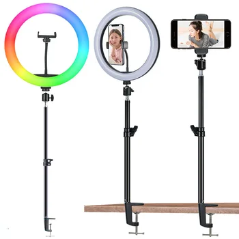 Profesionalus LED RGB Selfie Žiedas Su Šviesos Stalu Monopodzie Turėtojas Stovėti Spalvinga Fotografija Apšvietimo Ringlight 
