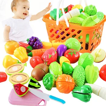 24Pcs/daug Vaikų, Virtuvės Apsimesti, Vaidmuo Žaisti Namuose Žaislas Pjovimo Vaisių Plastiko Daržovių, Maisto produktų Krepšeliu, Nustatyti Kūdikio Švietimo Žaislai
