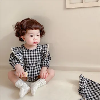 Pavasarį patelės baby nėrinių ilgomis rankovėmis pledas nėrinių Romper laipiojimo drabužius baby girl drabužiai
