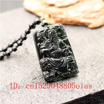 Kinijos Gamtos Black Green Jade Kariai Pakabukas Karoliai Karoliukai Žavesio Papuošalai Obsidianas Priedai Raižyti Amuletas Dovanos Vyrams