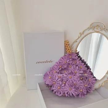 Naujas Fėja Pink Purple Flower Mažas Daisy Rankų Darbo Puošnios Rankinės Bolso De Mano Con Cuentas Hechas A Mano De Nueva Hada Rosa Flor