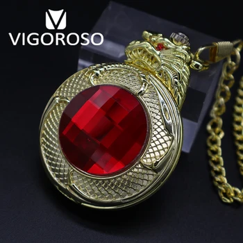 VIGOROSO Antikvariniai Steampunk Prabanga Raudona Rubino 3D Gragon Aukso Plieno Mechaninė FOB&Kišeniniai Derliaus Vertus Likvidavimo Kišenėje Žiūrėti