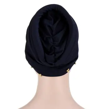 Musulmonų Turbaną Moterų Vientisos Spalvos Turbante Mujer Chemo Skrybėlę Islamo Skarelė Hijab Femme Musulman Rait Duobute Variklio Dangčio Kepurės