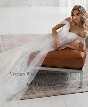 Verngo Eleagnt nuo Pečių Vestuvių Suknelė Vestuvių Linijos Tiulio Dot trumpomis Rankovėmis, 2021 Nuotakos Suknelės Su Crystal Varčios