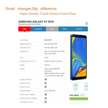 10vnt/daug Touchscreen Samsung Galaxy A7 2018 A750 A750F SM-A750F Touch Ekranas, Priekinė Stiklo plokštė Išorinio Stiklo Objektyvas NE LCD
