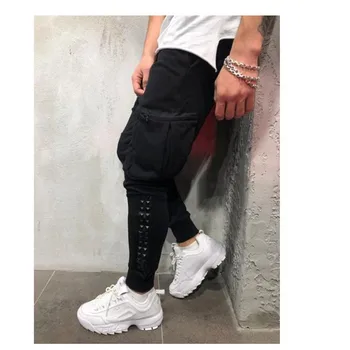2019 Naujų karšto stiliaus hip-hop mažų kojų asmenybės kratinys odos vyriški pririšti treniruotės Vyrų kelnės
