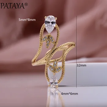 PATAYA Naujas Baltos spalvos Vandens Lašas Gamtos Cirkonis Žiedai 585 Rose Gold Fashion Jewelry Vestuvių Bauda Dobilų Hiperbolė Moterų Tuščiaviduriai Žiedai