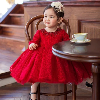Raudono Tiulio Zawalcowany Baby Girl Dress Krikšto Suknelė Kūdikiams 1 Metų Gimtadienio Suknelė Naujagimių Mergina Chirstening Suknelė Kūdikių
