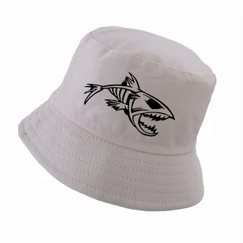 Mados lauko žvejybos hat Žuvų Burna Skeletas Genčių hip-hop bžūp Vyrams, Moterims saulės žvejys skrybėlės Animacinių filmų Žuvų Kaulai, kibiro kepurę