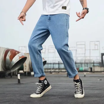 2019 M. Rudenį Streetwear Straight Fit Džinsai Vyrams, Negabaritinių Jean Juoda Mėlyna Prarasti Hip-Hop Baggy Džinsai Denim Kelnės