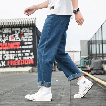 2019 M. Rudenį Streetwear Straight Fit Džinsai Vyrams, Negabaritinių Jean Juoda Mėlyna Prarasti Hip-Hop Baggy Džinsai Denim Kelnės