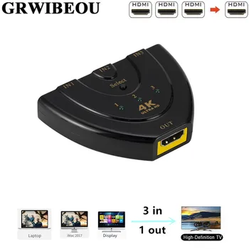 Grwibeou HDMI Splitter 4K*2K 3 Uostus, Mini Jungiklis Konverteris 1.4 b 1080P DVD HDTV Xbox PS3, PS4 3 in 1 out Port Hub HDMI Jungiklis