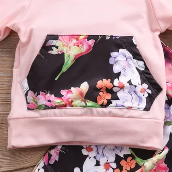0-24M 2VNT Kūdikių Naujagimiui Mergaičių Drabužius Gobtuvu Viršūnes ilgomis Rankovėmis Rožinė T-shirt+Gėlių Ilgi Antblauzdžiai Apranga Rinkinys