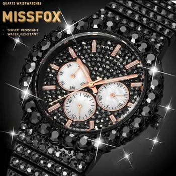 Neišjunginėti Žiūrėti Vyrų Dropshipping MISSFOX Bling Bling Deimantų Žiūrėti Mens Prabangos Prekės Šviesos Chronograph Kvarcas Laikrodžiai