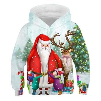 2020 Kalėdų Santa Claus Mados Berniukas, Mergaitė, Palaidinės poliesteris Hoodies Spausdinti Vaikus, Drabužiai ilgomis Rankovėmis mados Susagstomi megztiniai