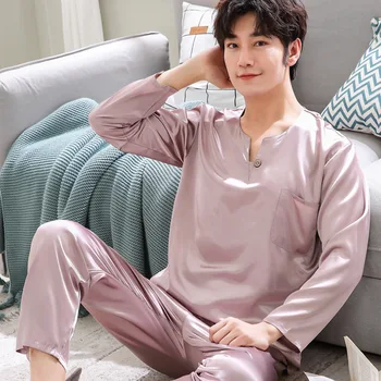 2021 nauja, vyrų ilgio rankovėmis šilko satino pižama nustatyti aukštos kokybės atsitiktinis namų drabužių rudens-žiemos pižamos XL tiktų pižama mados