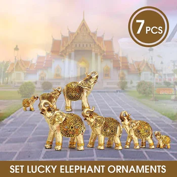 Mini Nustatyti Feng Shui Elegantiškas Elephant Trunk Statula Pasisekė Turto Statulėlės Amatų Papuošalai Dovana 