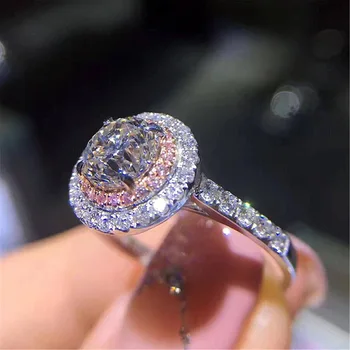 S925 sidabro spalvos Vestuvių Žiedai Moterims Žavesio Karalienė, Princesė Žiedas aplink Rožinė Akmuo Nuotakos Sužadėtuvių Papuošalai