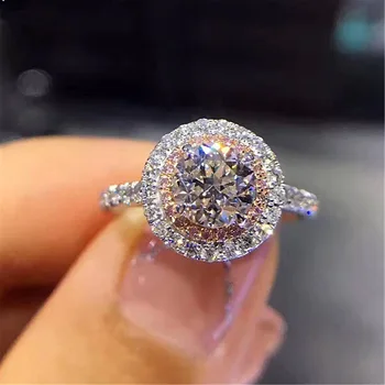 S925 sidabro spalvos Vestuvių Žiedai Moterims Žavesio Karalienė, Princesė Žiedas aplink Rožinė Akmuo Nuotakos Sužadėtuvių Papuošalai