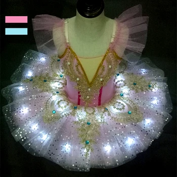 Baleto Patiekalas Tutu Led Šviesos Kostiumas Vaikų Vaikų Mergaičių Mėlyna Rožinė Blynas Tutu Profesionalių Baleto Kostiumai Helovinas Šalis