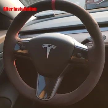 3 Vnt 3D/5D Anglies Pluošto Vinilo kinas Interjero Vairas Įklija, Tesla Model 3 2017-2020
