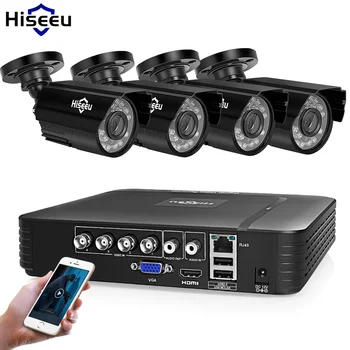 Hiseeu Namų Apsaugos Kamerų Sistemos Vaizdo Stebėjimo Rinkinys, CCTV 4CH 720P 4PCS Lauko HAINAUT Saugumo kamerų Sistema