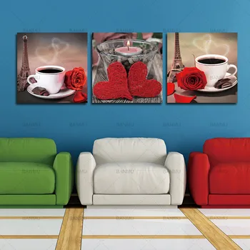 Drobės Tapybos 3 gabalas Modulinės Tapyba Ant Klasikinio Kavos Rožių Plakatus ir nuotraukas Virtuvės Sienos Meno Cuadros Dekoras