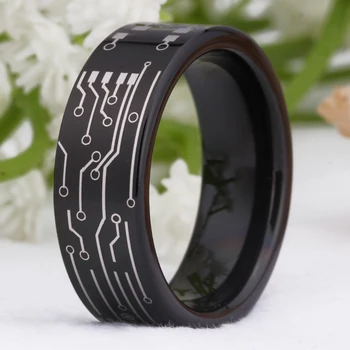 8MM Comfort Fit plokštės DIZAINO Žiedas Juodo Vamzdžio Volframo Vestuvinį Žiedą, vyriški sužadėtuvių žiedas Šalis Žiedas Vyrams