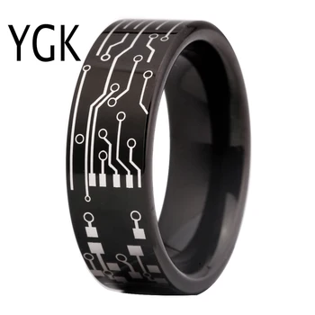 8MM Comfort Fit plokštės DIZAINO Žiedas Juodo Vamzdžio Volframo Vestuvinį Žiedą, vyriški sužadėtuvių žiedas Šalis Žiedas Vyrams
