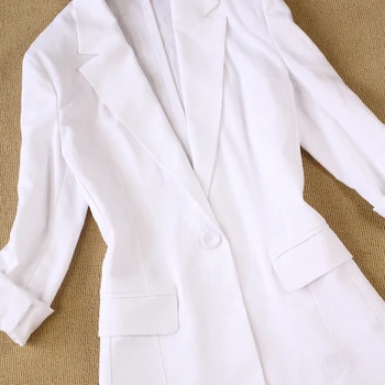 2 dalių rinkinys moterims Tiktų moterų 2020 m. vasaros naują stilių lino kvėpuojantis balta office ponios OLIS uniformos striukė + kelnės kostiumas