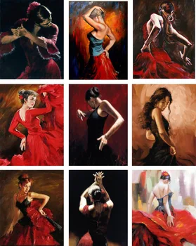 Rankomis tapytos Drobės meno tapybos graži moteris Flamenko Šokėja paveikslas kūrinyje Balerina Moterų nuotraukos sienų dekoras