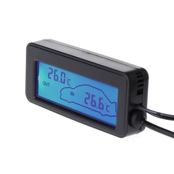 Mini Skaitmeninės Automobilių LCD Ekranas Patalpų Lauko Termometras 12V Transporto priemonių Temperatūros Matuoklis su 1,5 m Kabeliu Jutiklis