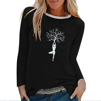 Lady Medžio Print Long Sleeve T-shirts Moteris Rudens-Žiemos Marškinėliai Moterims Medvilnės Grafinis Tees Estetinės Balta O Kaklo Viršūnes Moteris