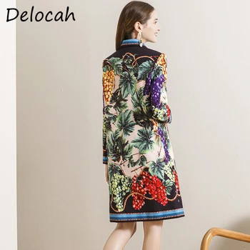 Delocah Moterų Rudens Mados Dizaineris Kailis Kristalų Duobute Vaisių Spausdinti Tiesiai Viršutiniai Drabužiai, Paltai + Rankovių Trumpos Suknelės