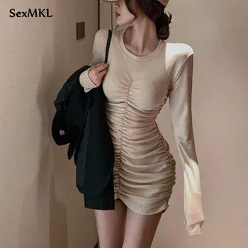 Moterų Sexy Bodyocn Suknelės 2020 Mados Ilgomis Rankovėmis Žiemos Juodą Trumpą Suknelę Korėjos Drabužių Plonas, Elegantiškas Mini Klubas Šalis Suknelė