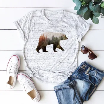 Moterų marškinėliai Plius Dydžio Medvilninius Marškinėlius Polar Bear Spausdinti Derlius T-shirt Moterims, O-Kaklo trumpomis Rankovėmis harajuku Viršūnes Streetwear