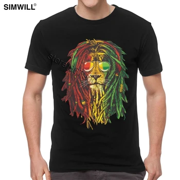 Vyrai Afrikoje Liūtas Galia t shirt Grafikos spausdinimo Rasta Reggae Muzikos marškinėliai trumpomis Rankovėmis, Streetwear Hip-Hop Šukuotinės Medvilnės Tees