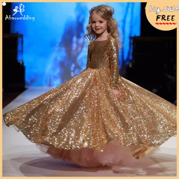 Aukso mergaitės suknelės grindų ilgis kamuolys chalatai vaikams gimtadienio suknelė mergaitėms išgalvotas gėlių mergaičių suknelės 2-12 metų