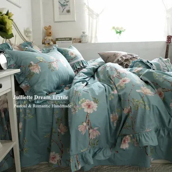 Nauja Europos medvilnės patalynės komplektas sielovados spausdinti pynimas antklode padengti romantiška nakvynė sijonas kokybės patalynę namų tekstilės lova apima