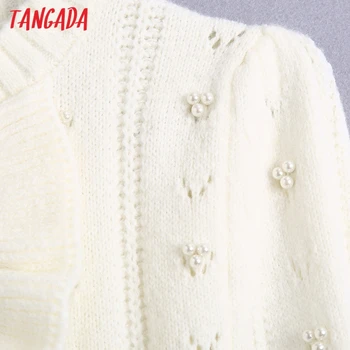 Tangada Moterų 2020 M. Mados Elegantiškas Pearl Papuošti Tuščiaviduriai Iš Megzti Megztinis megztinis O Kaklo Moterų Puloveriai Prašmatnus Viršūnes BE269