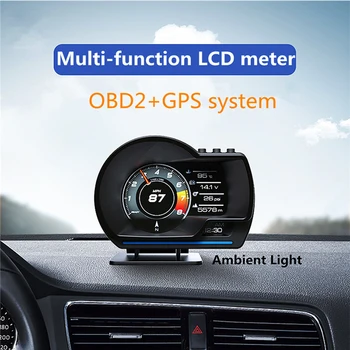 Automobilių HUD Kompiuterio OBD2 GPS su Signalizacijos, Aplinkos Šviesos Reguliuojamas laikiklis Aišku Gedimo kodas Spidometras OBD2 Matuoklis