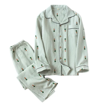 Mielas morkų krepo medvilnės sleepwear vyrų pižama, nustato dviejų dalių pižamos hombre ilgomis rankovėmis Vyriška pižama rinkiniai minkštas rudenį 2019