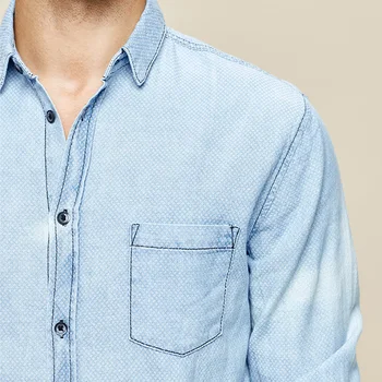 KUEGOU Prekės ženklo Vyrai džinsinio marškinėliai Mados įrankiai marškinėliai rudenį mėlyna Grynos medvilnės džinsinio audinio ilgomis rankovėmis marškinėliai vyrams Viršūnes ZC-649