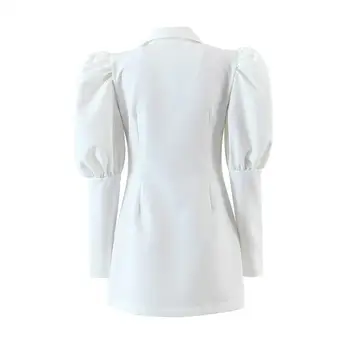 Linjiashop rudenį moterys derliaus balta mini suknelė įpjovomis žibintų rankovės elegantiškas ilgomis rankovėmis vieną krūtinėmis aukšto juosmens femme