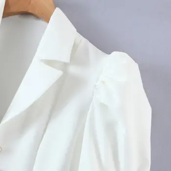 Linjiashop rudenį moterys derliaus balta mini suknelė įpjovomis žibintų rankovės elegantiškas ilgomis rankovėmis vieną krūtinėmis aukšto juosmens femme
