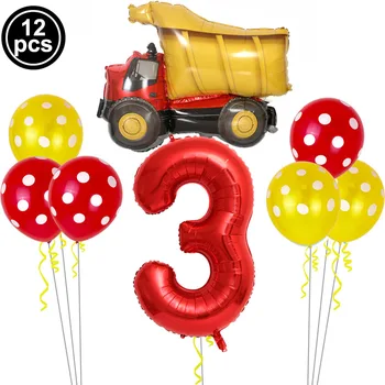 12X Statybos Gimtadienio Prekių Balionas 32inch Skaičius Ballon Dekoro Traktoriaus, Kombaino savivarčių Šalis Dekoro Vaikams Berniukas