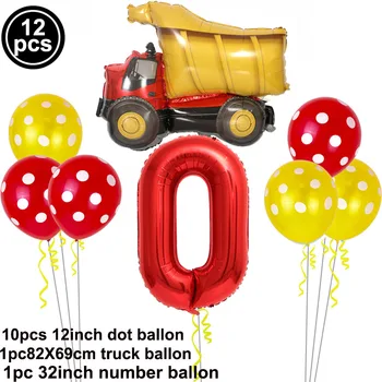 12X Statybos Gimtadienio Prekių Balionas 32inch Skaičius Ballon Dekoro Traktoriaus, Kombaino savivarčių Šalis Dekoro Vaikams Berniukas