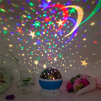 Star Apšvietimo Lempos, LED 360 Laipsnių Romantiškas Kambarys Sukasi Kosmosas StarsProjector Naktį, Šviesos, Žvaigždėtas Mėnulis Sky Vaikas Kalėdų