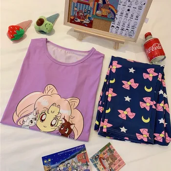 Tonngirls Sailor Moon Sleepwear Moterų Animacinių Filmų Spausdinti Pajama Nustatyti Mergaitės Mielas Naktį Kostiumą, Laisvalaikio Pijamas Moterų Saldus Naktį Dėvėti 2021